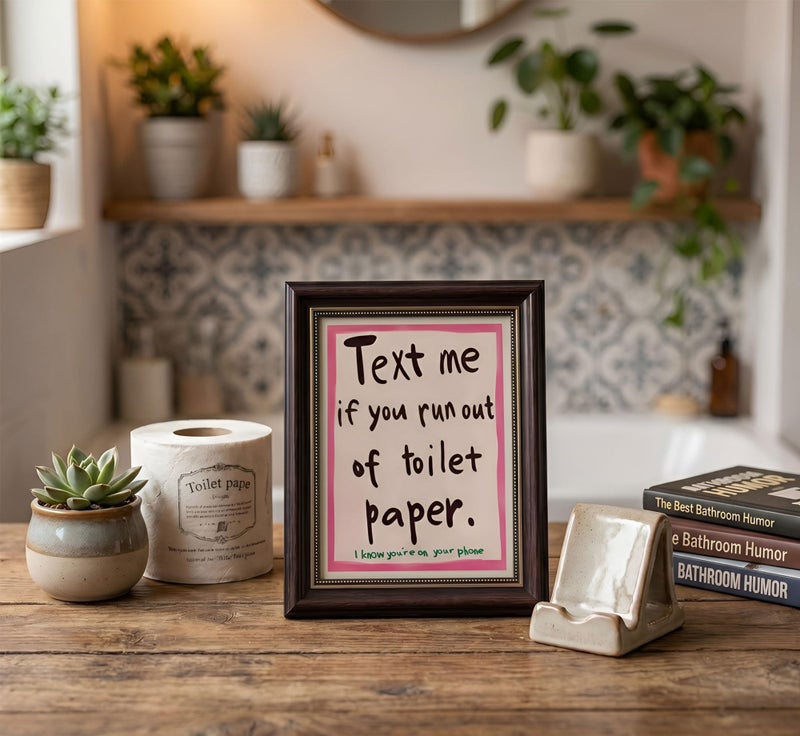 MHYIDUT Funny Bathroom Quotations Canvas Wall Art, Dark Brown Framed - Image 5