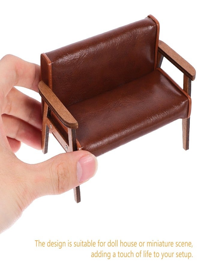 Vaguelly Miniature Chair Mini Sofa Leather Couch Outdoor Furniture Bench Chair ature Recliner Dollhouse Sofa 1 12 Scale Desktop Furniture ature Arm Wooden - Image 2