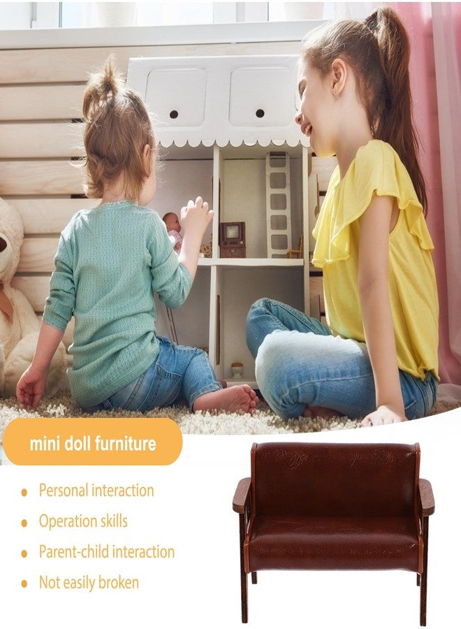 Vaguelly Miniature Chair Mini Sofa Leather Couch Outdoor Furniture Bench Chair ature Recliner Dollhouse Sofa 1 12 Scale Desktop Furniture ature Arm Wooden - Image 3