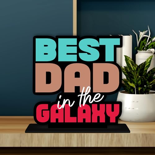 Giftplease Best Dad in The Galaxy Trophy - Gift for Father's Day, Birthday | Wooden Tabletop Gift | 6X6 Inches - Image 3