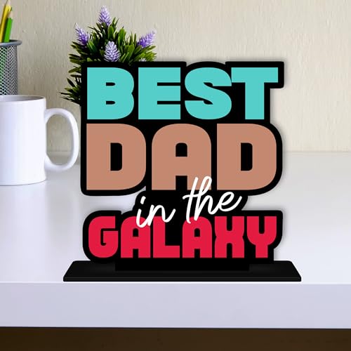 Giftplease Best Dad in The Galaxy Trophy - Gift for Father's Day, Birthday | Wooden Tabletop Gift | 6X6 Inches - Image 2