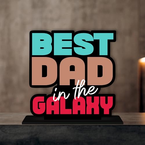 Giftplease Best Dad in The Galaxy Trophy - Gift for Father's Day, Birthday | Wooden Tabletop Gift | 6X6 Inches - Image 1