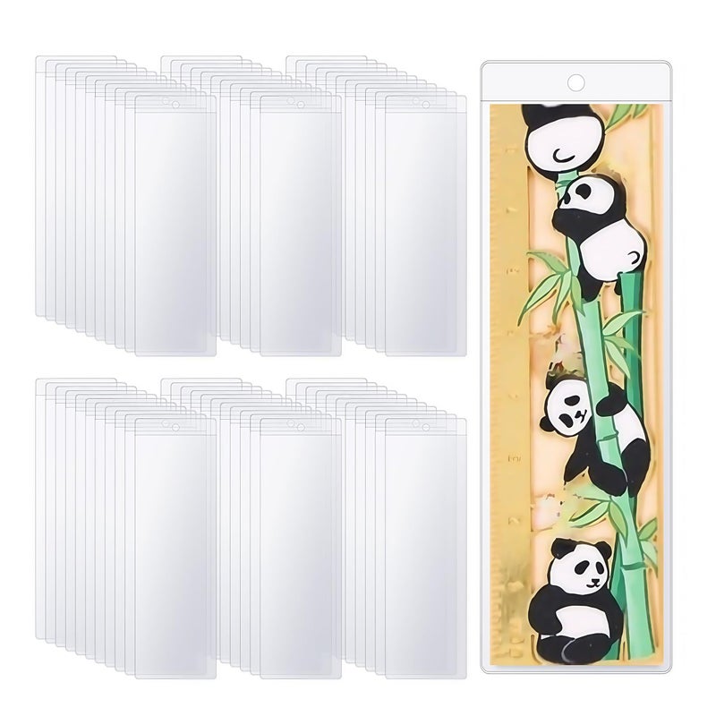 PABCK 50Pcs Clear Plastic Hanging Bags Bookmark Packaging Display Open Top PVC Jewelry Bag 5.7 Mil Reusable for Pen Keychain Bookmarks Cards Crafts Bracelet Poly Pouch Flat 1.77x5.7 inch(4.5x14.5cm) - Image 2