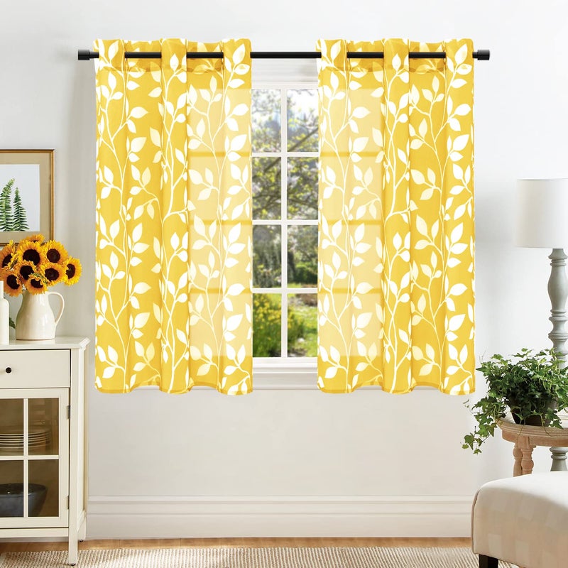 XTMYI Yellow Kitchen Curtains for WindowDecorative Sheer Leaf Spring Floral Pattern Design Small Short Sunflower Curtains for Bathroom Accessories Lemon Decor36 x 48 Inch Length