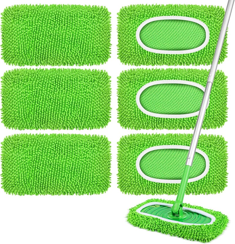 YHOVID 6 قطع من وسادات الممسحة القابلة لإعادة الاستخدام المتوافقة مع منظف Swiffer، أقمشة الكنس الجافة وأقمشة المسح الرطبة - وسادات ممسحة من الألياف الدقيقة للأرضيات الخشبية، تنظيف الأرضيات، الأرضيات الخشبية (أخضر عشبي) - Image 1