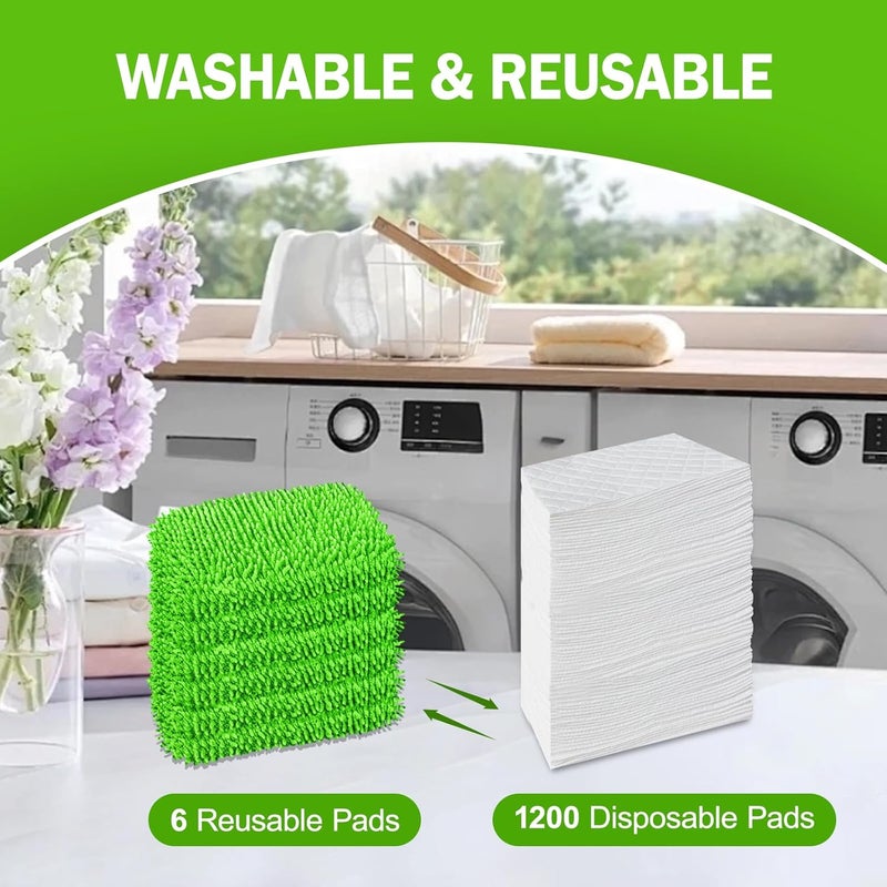 YHOVID 6 قطع من وسادات الممسحة القابلة لإعادة الاستخدام المتوافقة مع منظف Swiffer، أقمشة الكنس الجافة وأقمشة المسح الرطبة - وسادات ممسحة من الألياف الدقيقة للأرضيات الخشبية، تنظيف الأرضيات، الأرضيات الخشبية (أخضر عشبي) - Image 4