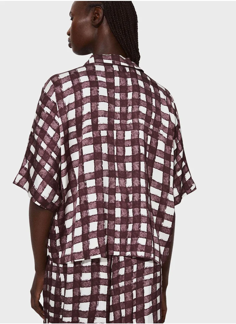 PARFOIS Checked Buttoned Neck Top