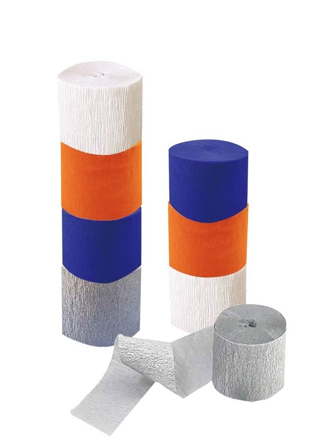 IGUO 8 Rolls Crepe Paper Streamers Hanging Party Decoration Navy Blue Orange White Silver Streamers Tassels for Graduation Wedding Bachelorette DIY School Party Supplies - Image 1