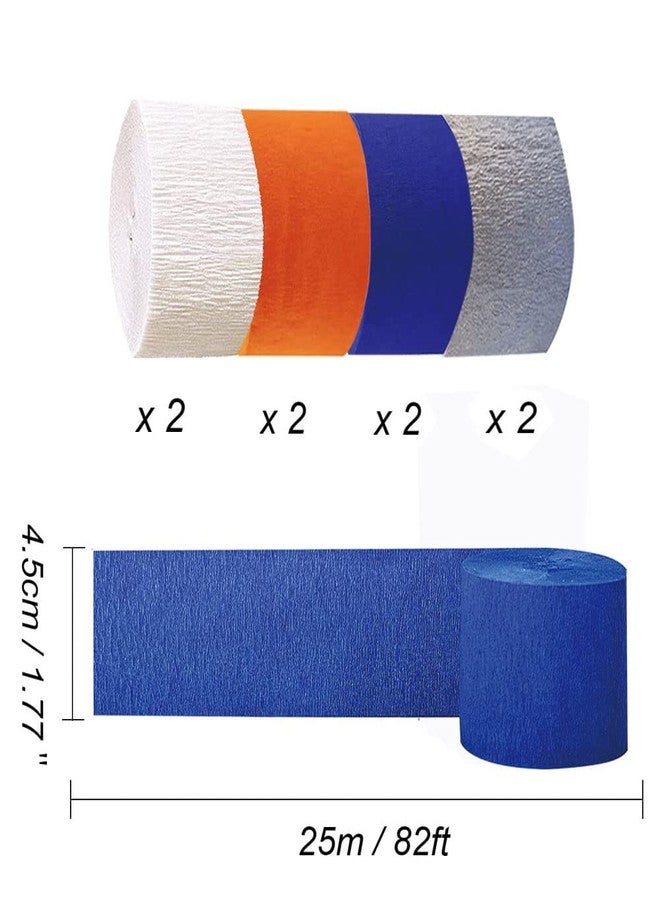 IGUO 8 Rolls Crepe Paper Streamers Hanging Party Decoration Navy Blue Orange White Silver Streamers Tassels for Graduation Wedding Bachelorette DIY School Party Supplies - Image 3