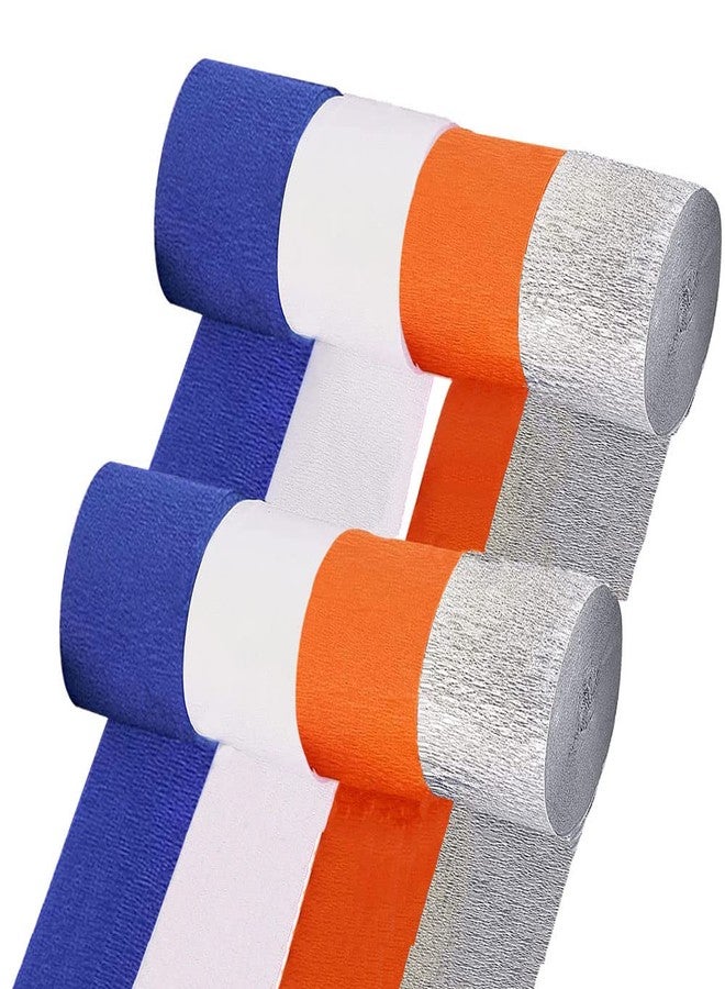 IGUO 8 Rolls Crepe Paper Streamers Hanging Party Decoration Navy Blue Orange White Silver Streamers Tassels for Graduation Wedding Bachelorette DIY School Party Supplies - Image 4