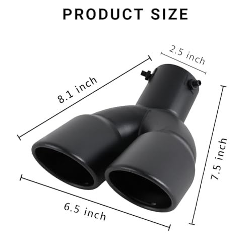 OtpOutopa Dual Exhaust Tip 2.5 inch Inlet, Universal Car Exhaust Pipe Tail Throat Tail Pipe Stainless Steel Y Pipe, Adjustable Car Thickened Muffler Slant Cut Tip (Curved,Frosted Black) - Image 3