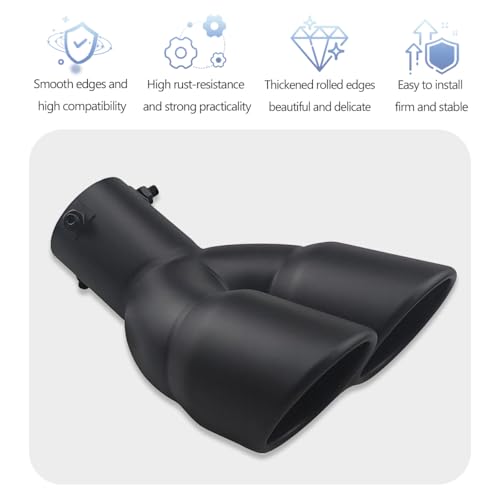 OtpOutopa Dual Exhaust Tip 2.5 inch Inlet, Universal Car Exhaust Pipe Tail Throat Tail Pipe Stainless Steel Y Pipe, Adjustable Car Thickened Muffler Slant Cut Tip (Curved,Frosted Black) - Image 4