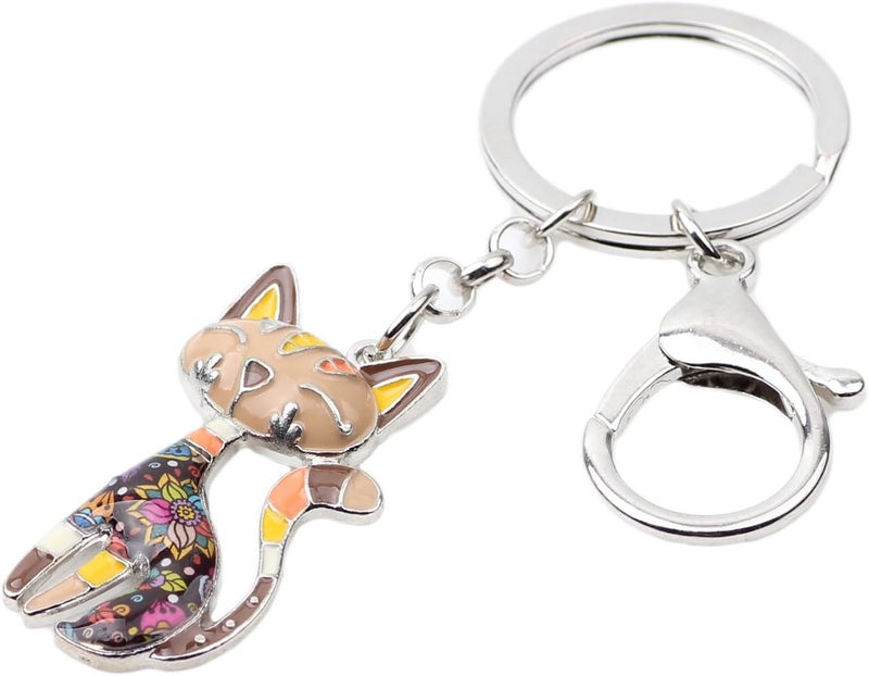 BONSNY Enamel Alloy Chain Cat Key Chains For Women Car Purse Handbag Charms keychains Gifts, Brown, Charm size approximately 1.73"tall & 1.10" width - Image 2