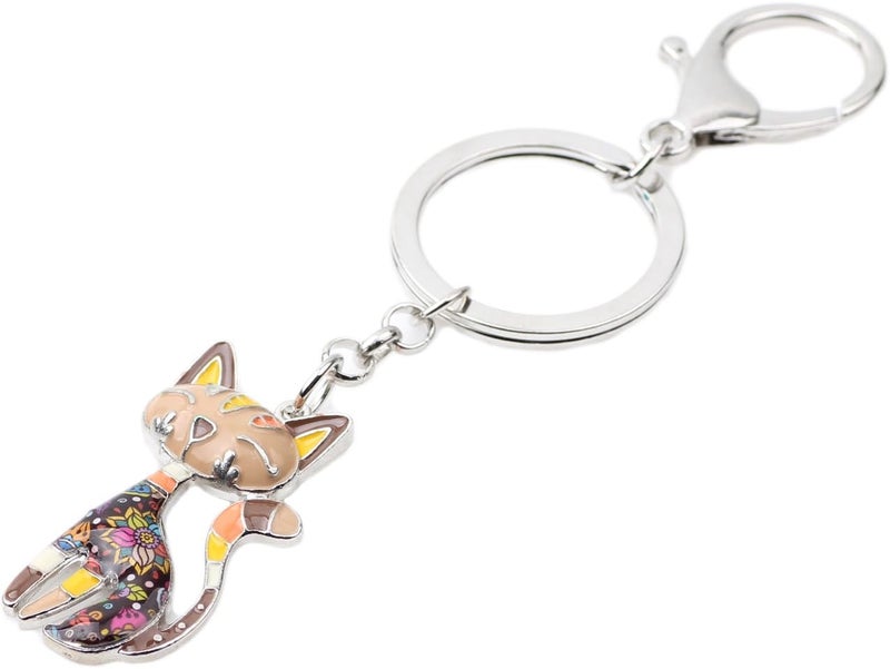 BONSNY Enamel Alloy Chain Cat Key Chains For Women Car Purse Handbag Charms keychains Gifts, Brown, Charm size approximately 1.73"tall & 1.10" width - Image 3