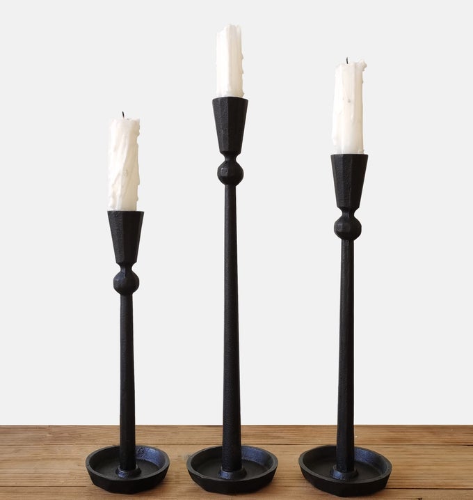 IRON TAPER CANDLE HOLDER SET 3 DECORATIVE CANDLE STAND CANDLESTICK HOLDER FOR WEDDING DINNING PARTY BLACK