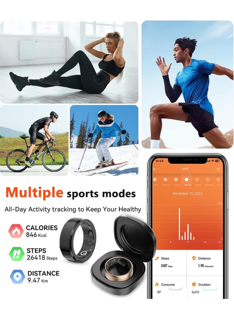 حلقة ذكية لتتبع الصحة للرجال والنساء - حلقة لياقة بدنية مقاومة للماء بتصنيف IP68 مع متتبع للنوم/معدل ضربات القلب/الاكسجين في الدم/الخطوات/المسافة/السعرات الحرارية، فضي #8 - Image 4