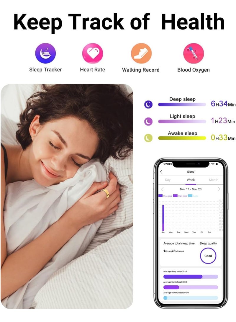 حلقة ذكية لتتبع الصحة للرجال والنساء - حلقة لياقة بدنية مقاومة للماء بتصنيف IP68 مع متتبع للنوم/معدل ضربات القلب/الاكسجين في الدم/الخطوات/المسافة/السعرات الحرارية، فضي #8 - Image 3