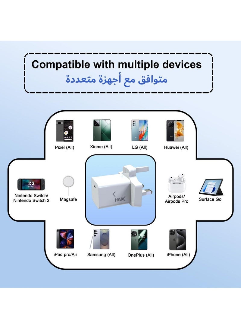 HAKK HAK 30W GaN USB-C PD Fast Charger | Compact Type-C Wall Adapter for iPhone, Samsung, iPad, MacBook Air & USB-C Laptops | Portable High-Speed Charging Power Brick - Image 5