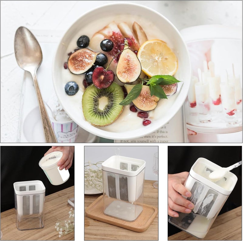 REZDAX ® 1100 مل صانع الزبادي اليوناني والجبن المصفى – حاوية بلاستيكية خالية من BPA مع فلتر شبكي من الفولاذ المقاوم للصدأ وغطاء | زبادي منزلي، جبن وفاصل مصل | آمن للغسل في غسالة الصحون (1) - Image 5