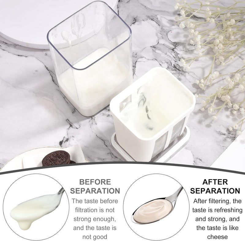 REZDAX ® 1100 مل صانع الزبادي اليوناني والجبن المصفى – حاوية بلاستيكية خالية من BPA مع فلتر شبكي من الفولاذ المقاوم للصدأ وغطاء | زبادي منزلي، جبن وفاصل مصل | آمن للغسل في غسالة الصحون (1) - Image 3