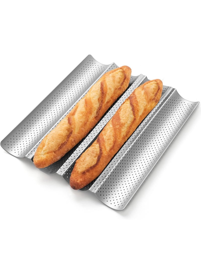 Perforated Non-Stick Baguette Bread Pan, French Long Loaf Baking Tray, Carbon Steel Bakeware for Oven Homemade Bread Making - Image 1