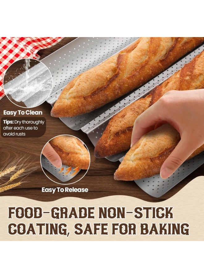 Perforated Non-Stick Baguette Bread Pan, French Long Loaf Baking Tray, Carbon Steel Bakeware for Oven Homemade Bread Making - Image 3