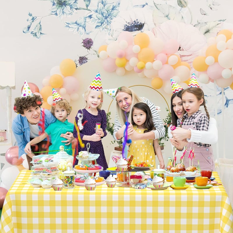 WNINK 6 Pack Light Yellow Gingham Rectangular Plastic Tablecloths, Yellow and White Checkered Disposable Table Covers 54" x 108" for Birthday, Wedding, Bridal Shower, Outdoor Picnic Camping Parties - Image 3