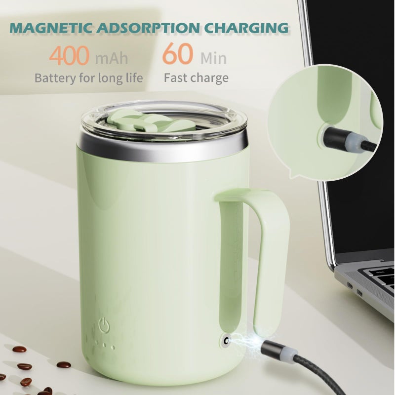 daasigwaa Rechargeable Self Stirring Mug - Magnetic Adsorption Charging | IPX7 | Electric Auto Mixing Stainless Steel Cup 400 ml/13.5 oz(Pink) - Image 3