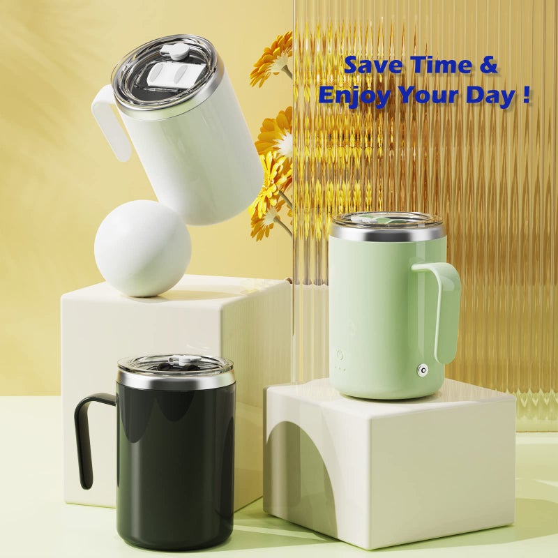 daasigwaa Rechargeable Self Stirring Mug - Magnetic Adsorption Charging | IPX7 | Electric Auto Mixing Stainless Steel Cup 400 ml/13.5 oz(Pink) - Image 2