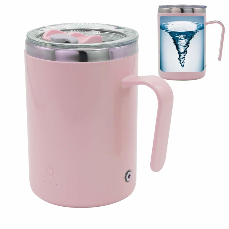daasigwaa Rechargeable Self Stirring Mug - Magnetic Adsorption Charging | IPX7 | Electric Auto Mixing Stainless Steel Cup 400 ml/13.5 oz(Pink) - Image 1