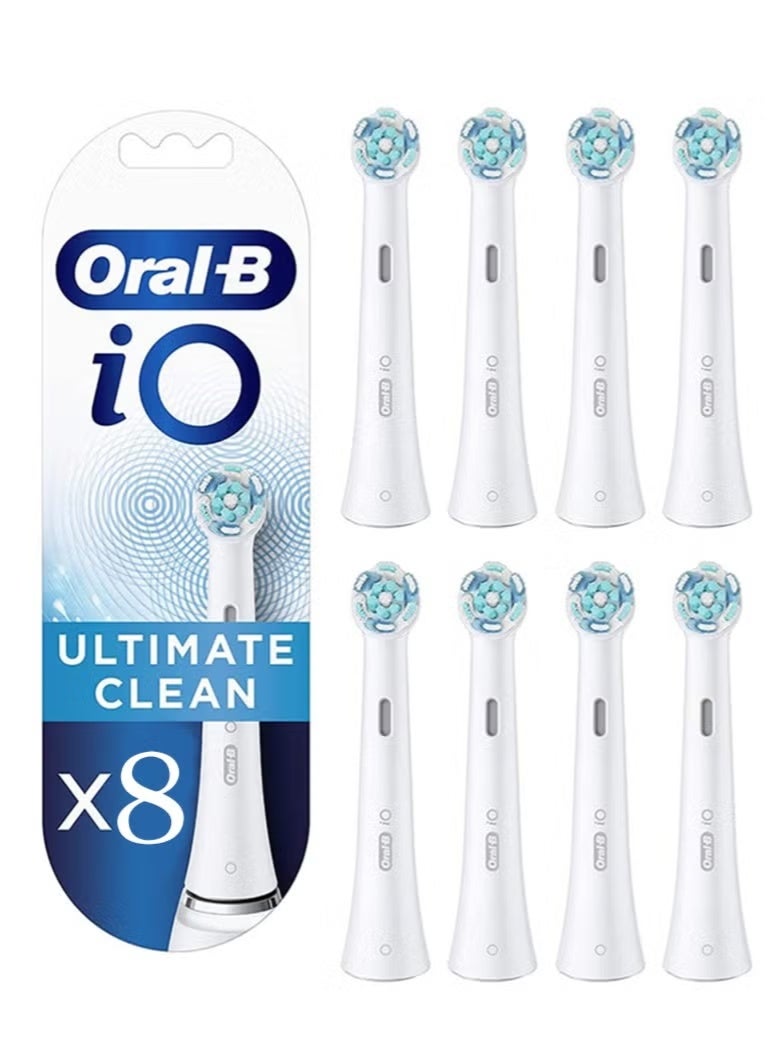 أورال بي رؤوس فرشاة بديلة من iO Ultimate Clean، عبوة إعادة تعبئة للفرشاة الكهربائية القابلة لإعادة الشحن، لون أبيض، 8 قطع - Image 1