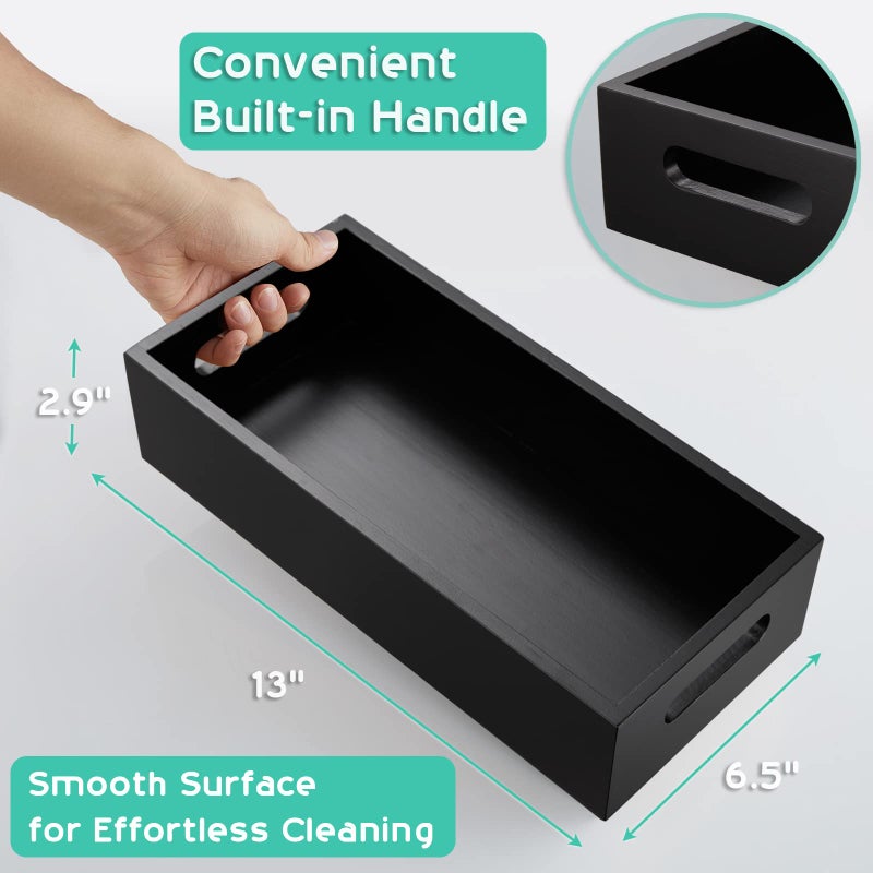 ALELION ALELION Black Bathroom Basket - Wooden Toilet Tank Paper Basket with Handle for Organizing - Back of Toilet Storage Organizer for Bathroom Tank Topper Counter - Black Bathroom Decor Box  - Image 4