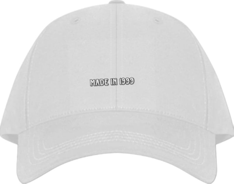 MADE IN 1999 Plain unisex baseball cap White
