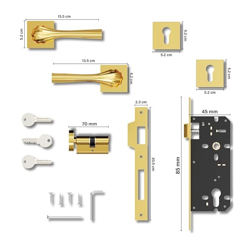 GLOXY Premium Zinc Gold Finish Mortise Lock Set for Main Door & Bedroom- Modern Door Lock Handle Set with 3 Brass Keys for Home, Office, Hotel - 2 Years Warranty - Image 5