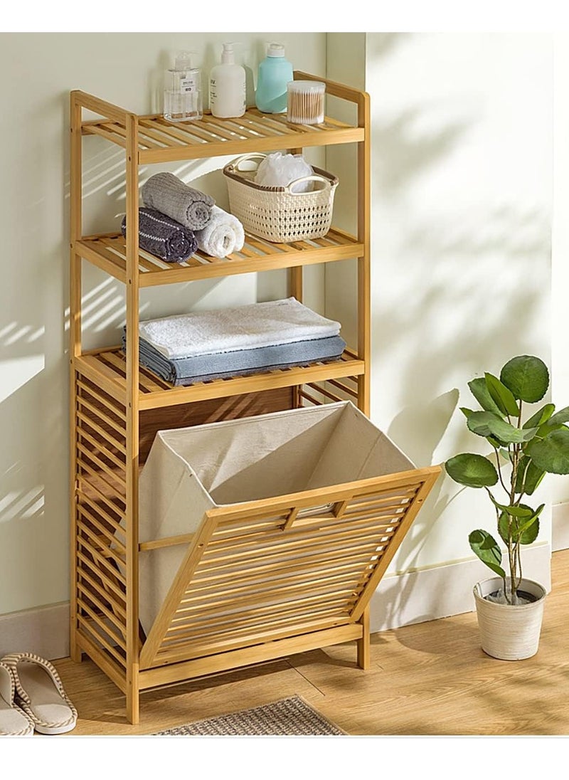 JOMILA - Bamboo Tilt-Out Laundry Hamper Cabinet, Bathroom Storage Cabinet with Basket, Shelves and Handles for Clothes, Bedroom - Image 1