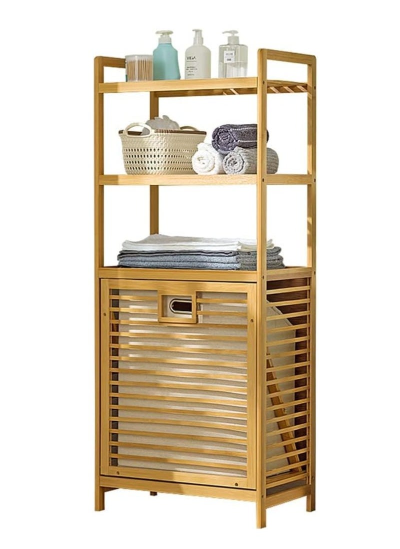 JOMILA - Bamboo Tilt-Out Laundry Hamper Cabinet, Bathroom Storage Cabinet with Basket, Shelves and Handles for Clothes, Bedroom - Image 1
