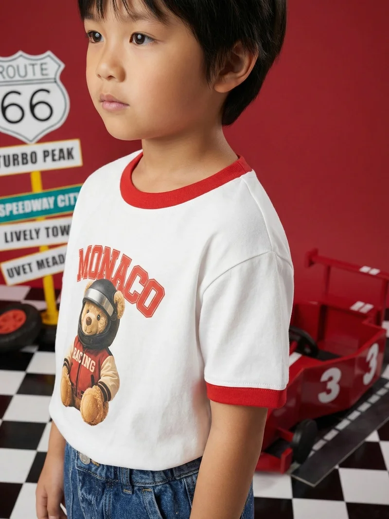 Nautinati Nautinati Boys' 100% Cotton Teddy Graphic Oversized Crew Neck T-shirt