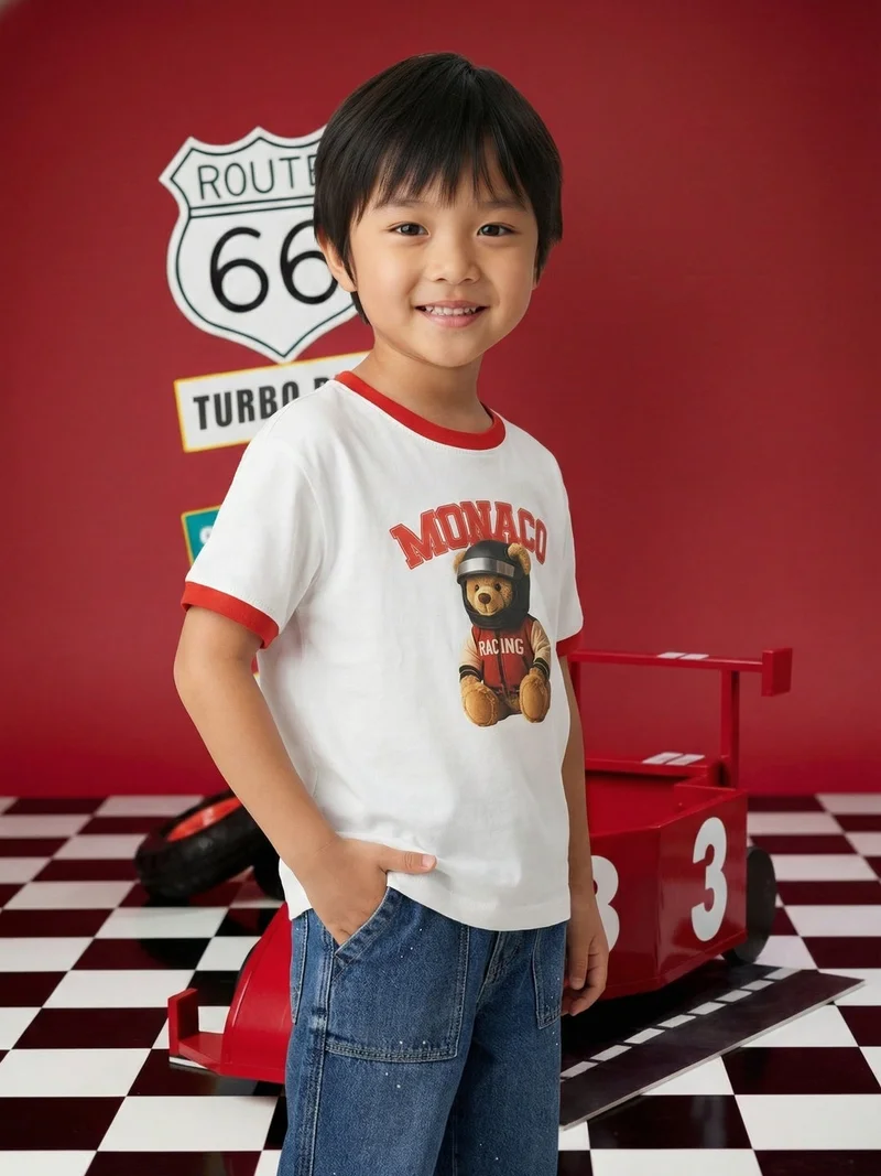 Nautinati Nautinati Boys' 100% Cotton Teddy Graphic Oversized Crew Neck T-shirt