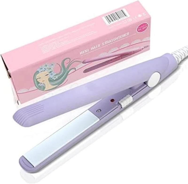 Travel Hair Straightener 4 Colours 2 in 1 Mini Hair Straightener Ceramic Tourmaline Plate Beauty Flat Iron Curling Iron Heating (Purple)