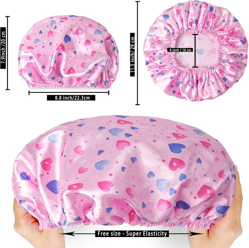 CHFONG 4 PCS Shower Cap for Women, Elastic and Reusable Bath Caps, Double Layers Shower Caps Reusable Waterproof, Bathing Shower Caps, Environmental Bath Hair Protection Cap - Heart - Image 3