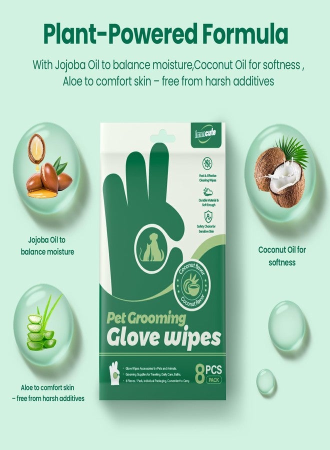 IMMCUTE Coconut Scented Pet Wipes Gloves for Dogs & Cats - Extra Thick Bathing Wipes with Coconut Oil & Jojoba Oil, 32 PCS Rinse-Free Grooming Gloves for Deodorizing & Daily Care - Image 3