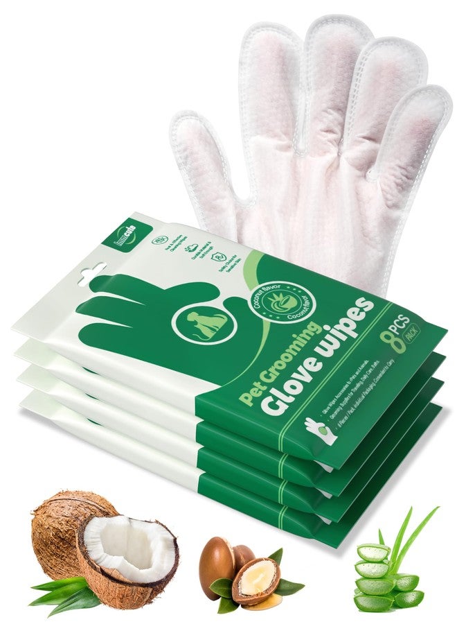 IMMCUTE Coconut Scented Pet Wipes Gloves for Dogs & Cats - Extra Thick Bathing Wipes with Coconut Oil & Jojoba Oil, 32 PCS Rinse-Free Grooming Gloves for Deodorizing & Daily Care - Image 1