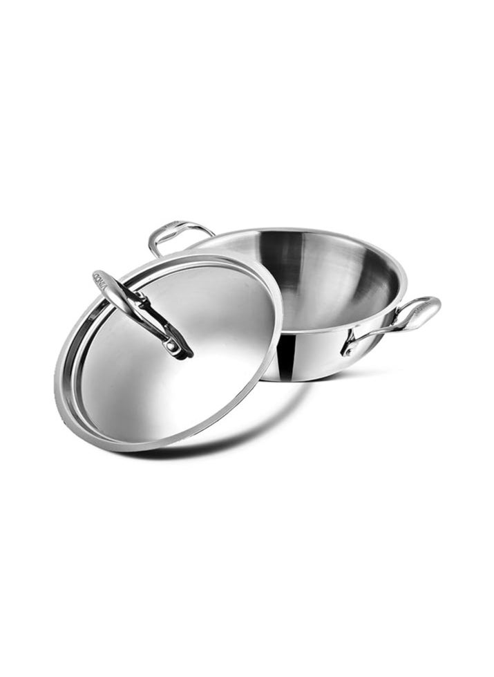 Atlasware Vinod Platinum Extra deep Triply Stainless Steel Kadai with Lid (24cm, 3.2L) | 2.5 mm Thick | Triply Kadai with Heavy Bottom | Induction Friendly Triply Stainless Steel Cookware | 5 Year Warranty  - Image 1