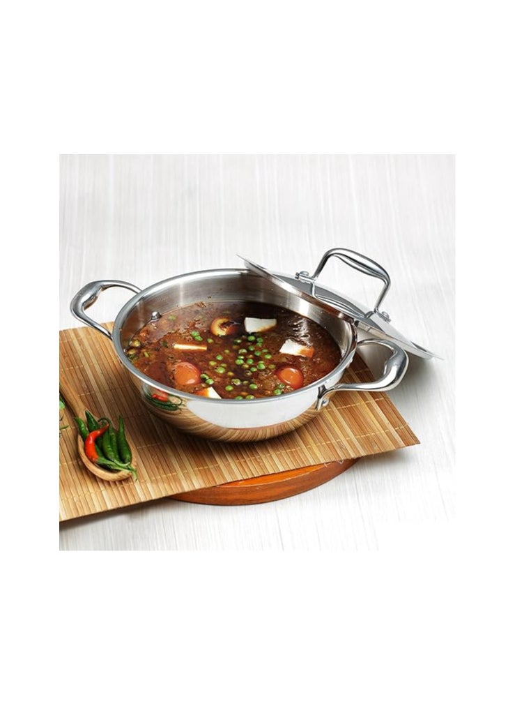 Atlasware Vinod Platinum Extra deep Triply Stainless Steel Kadai with Lid (24cm, 3.2L) | 2.5 mm Thick | Triply Kadai with Heavy Bottom | Induction Friendly Triply Stainless Steel Cookware | 5 Year Warranty  - Image 2