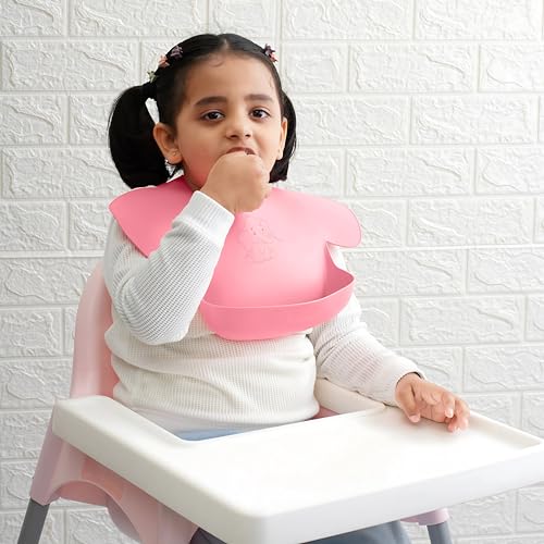 Tamy Premium Silicone Baby Bib – Waterproof bib with food catcher, adjustable, BPA free, soft & stain proof feeding bib for babies 1 to 2 years and above (Vibrant Pink) - Image 3