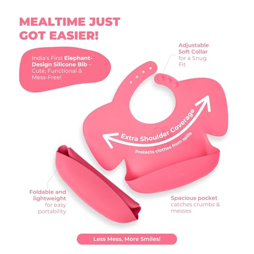 Tamy Premium Silicone Baby Bib – Waterproof bib with food catcher, adjustable, BPA free, soft & stain proof feeding bib for babies 1 to 2 years and above (Vibrant Pink) - Image 4