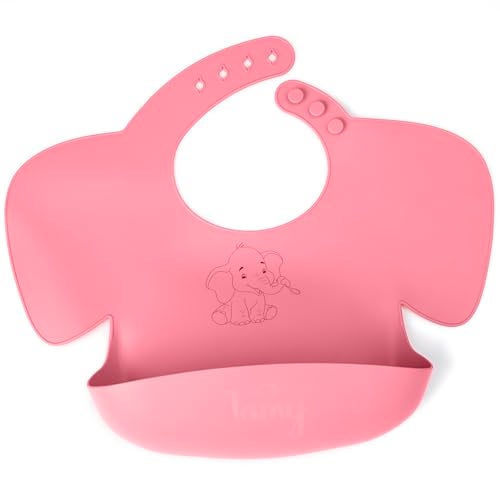 Tamy Premium Silicone Baby Bib – Waterproof bib with food catcher, adjustable, BPA free, soft & stain proof feeding bib for babies 1 to 2 years and above (Vibrant Pink) - Image 1