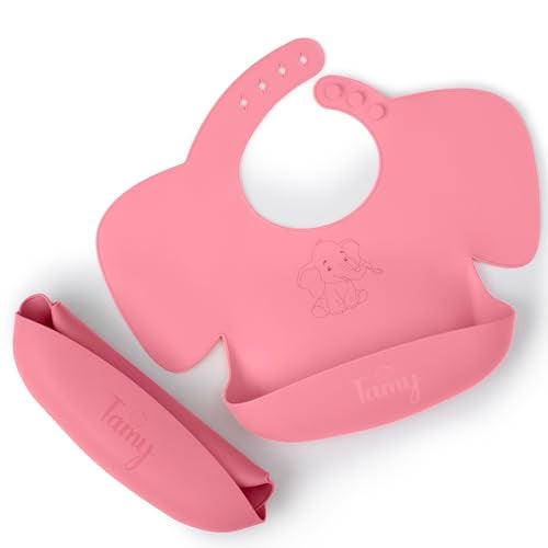 Tamy Premium Silicone Baby Bib – Waterproof bib with food catcher, adjustable, BPA free, soft & stain proof feeding bib for babies 1 to 2 years and above (Vibrant Pink) - Image 2