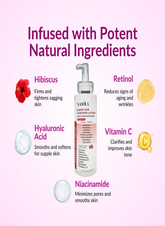 Nasola Crepe Erase Advanced Body Repair Treatment Lotion with Retinol and Hibiscus, Skin Tightening and Lifting Cream Moisturizer for Dry Aging Skin includes Vitamin A, E, C, and Green Tea, 10.14 Oz - Image 3