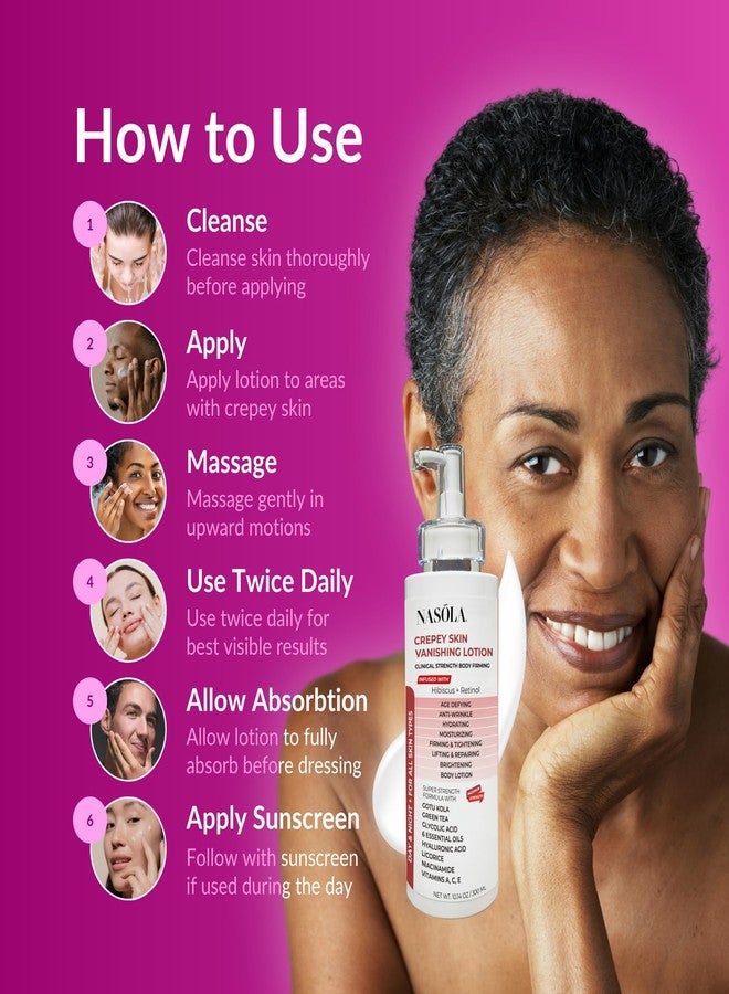 Nasola Crepe Erase Advanced Body Repair Treatment Lotion with Retinol and Hibiscus, Skin Tightening and Lifting Cream Moisturizer for Dry Aging Skin includes Vitamin A, E, C, and Green Tea, 10.14 Oz - Image 5